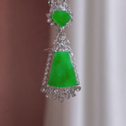 18K gold-mounted "Wu Shi Pai" (plain jade plaque) in icy-variety, fully green jadeite.