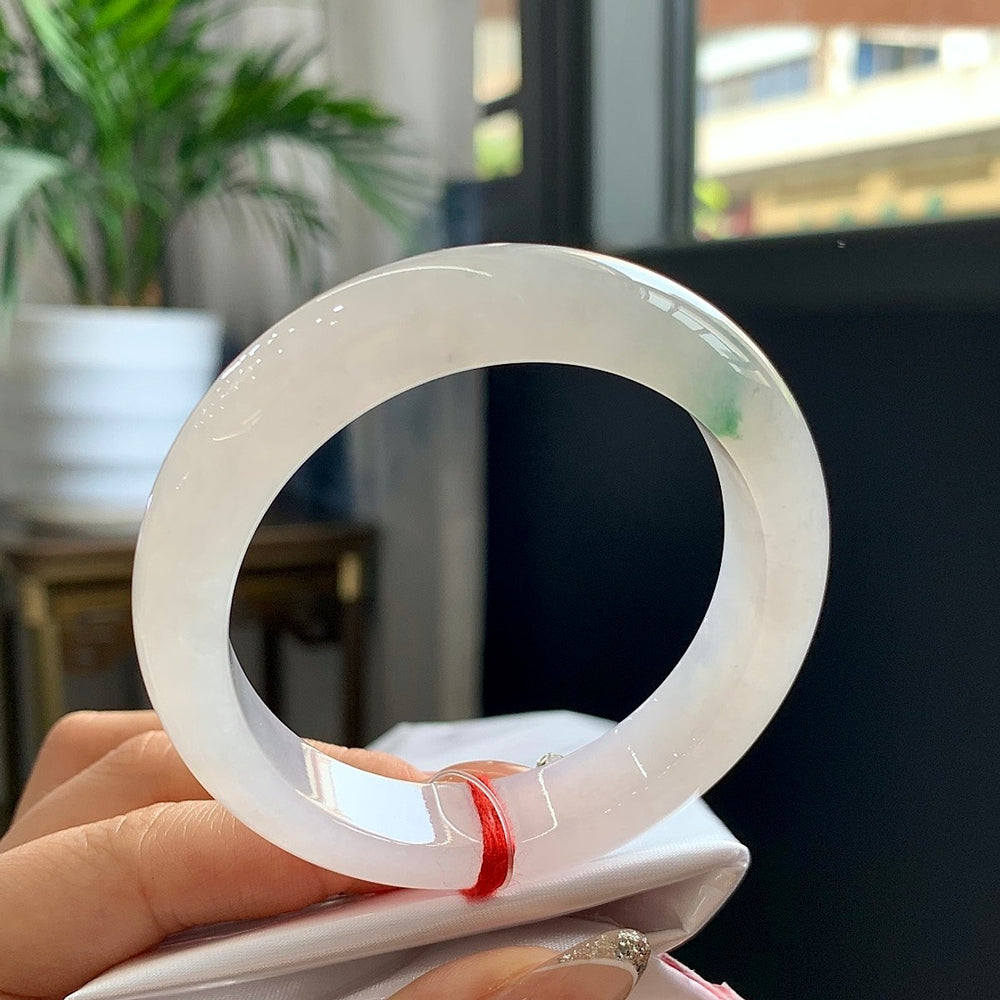 White Ice Jadeite Bangle with Floating Green, Perfect, Size 52.3-12.7-8, Item JY507268811
