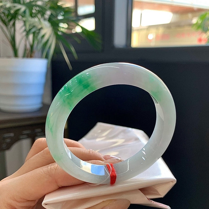 Green Floats Fine Condition Jadeite Bangle · Size 54.6-12-8.6