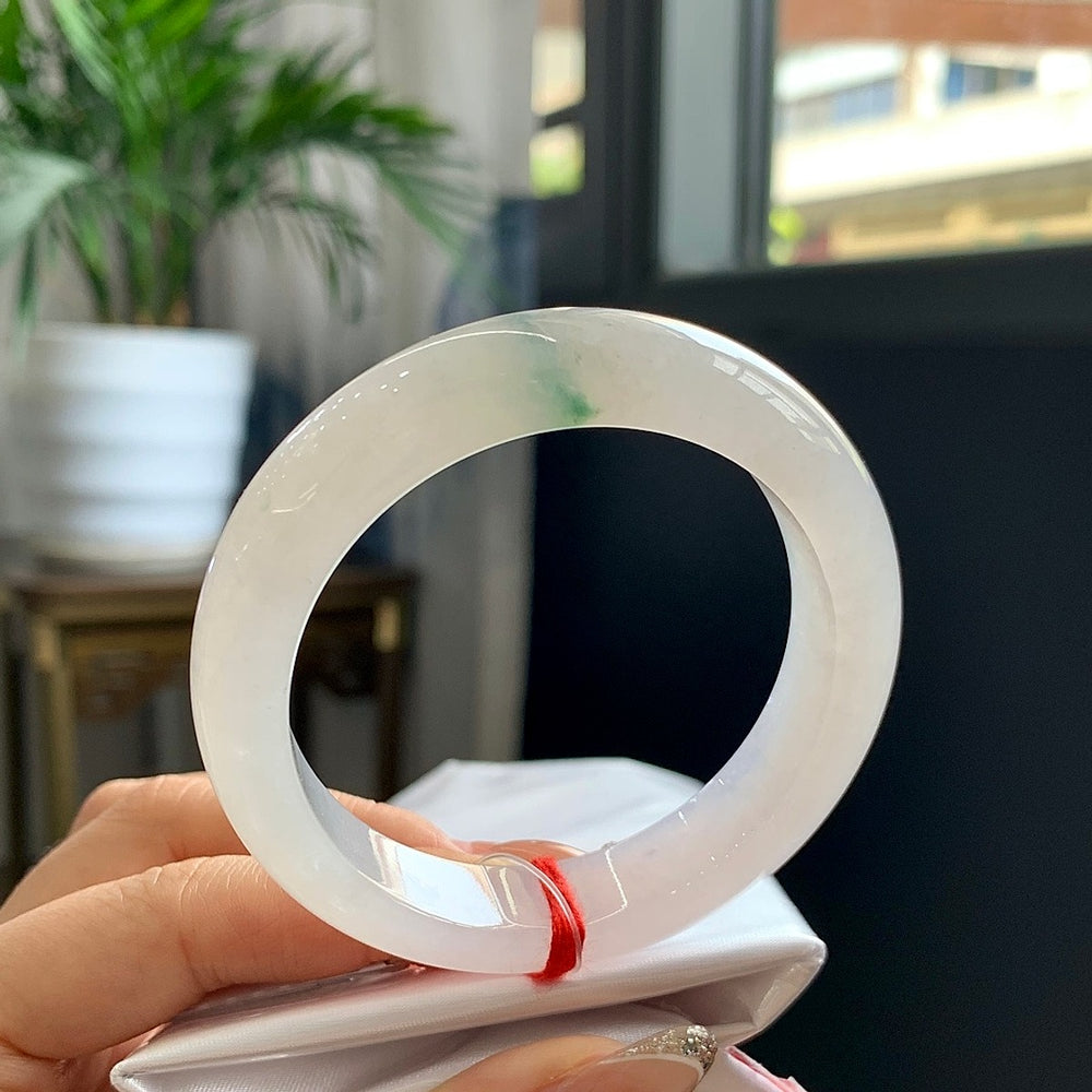 White Ice Jadeite Bangle with Floating Green, Perfect, Size 52.3-12.7-8, Item JY507268811