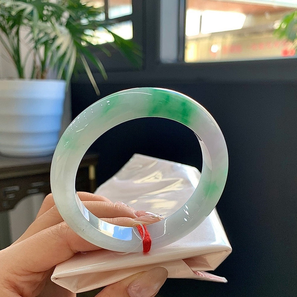 Green Floats Fine Condition Jadeite Bangle · Size 54.6-12-8.6