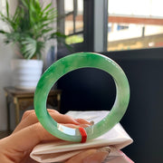 Green Floats Fine Condition Jadeite Bangle · Size 53-11.7-8