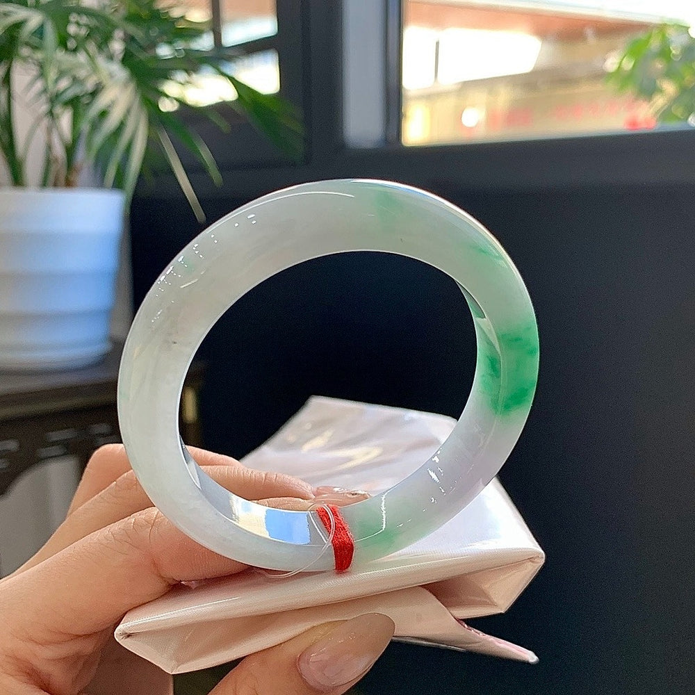 Green Floats Fine Condition Jadeite Bangle · Size 54.6-12-8.6