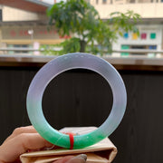 Spring Color Round Jadeite Bangle with Cotton Lines – 56.8 mm