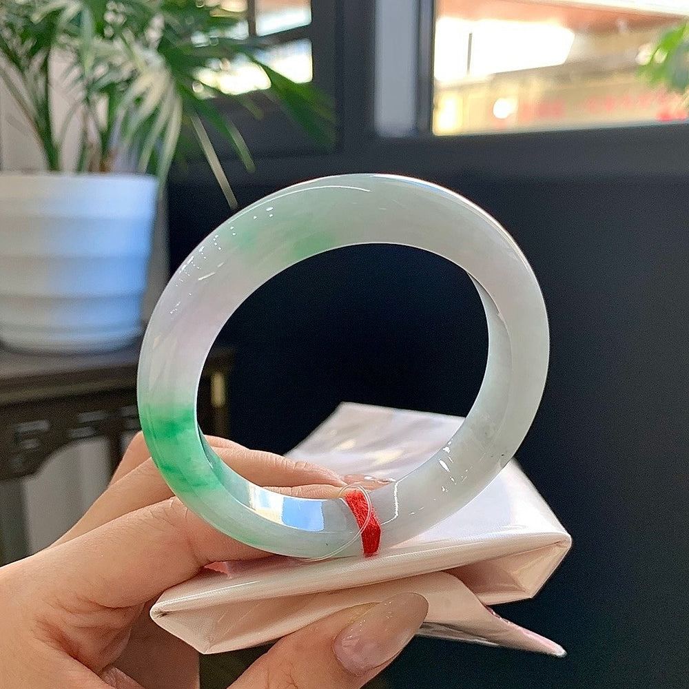 Green Floats Fine Condition Jadeite Bangle · Size 54.6-12-8.6