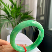 Fruit Green Jadeite Bangle with Cotton Texture | 53.6mm