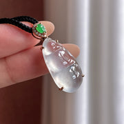 18K Gold-Set Ice-Variety Colorless Jadeite "Lucky Bean" Pendant