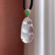 18K Gold-Set Ice-Variety Colorless Jadeite "Lucky Bean" Pendant