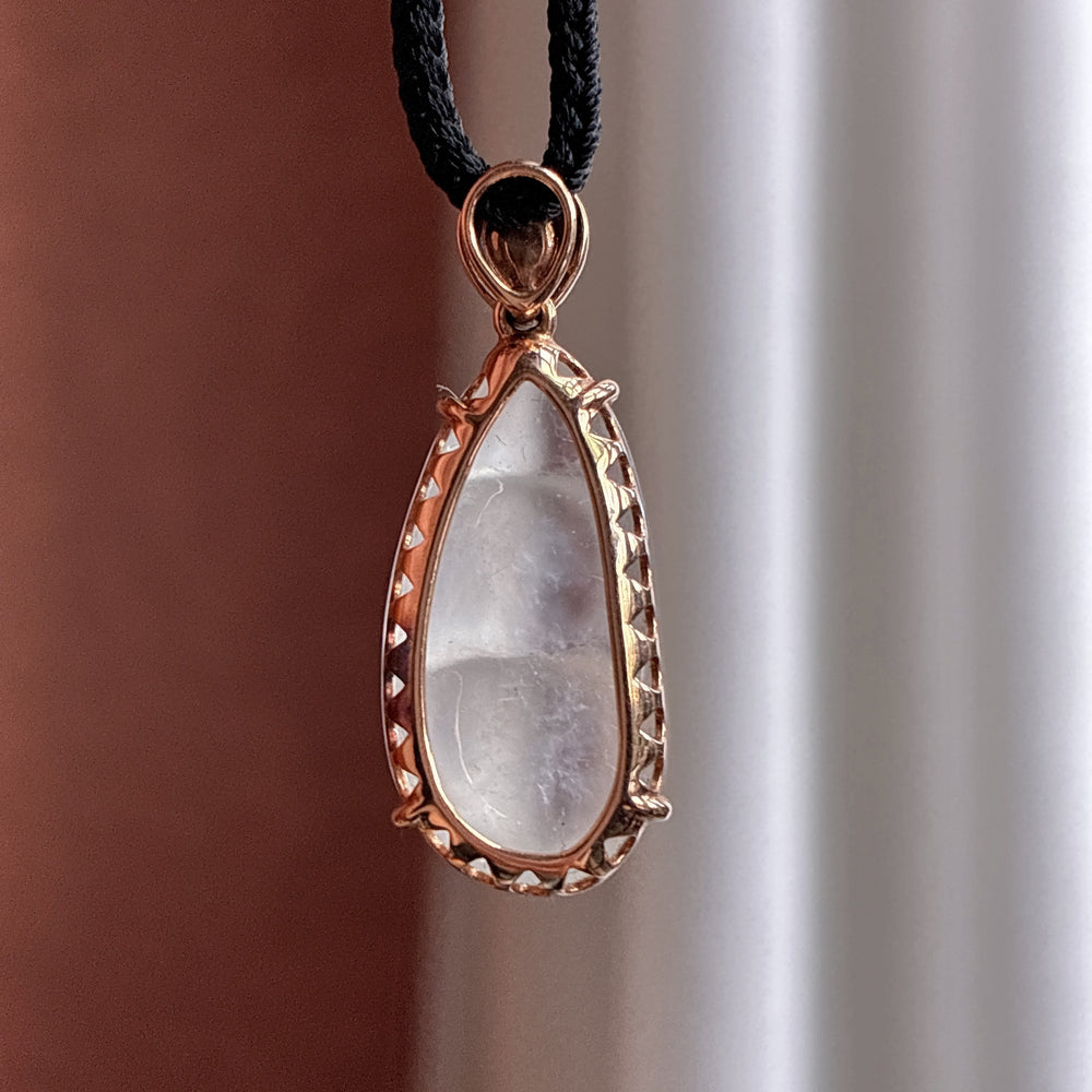18K Gold-Set Ice-Variety Colorless Jadeite "Lucky Bean" Pendant