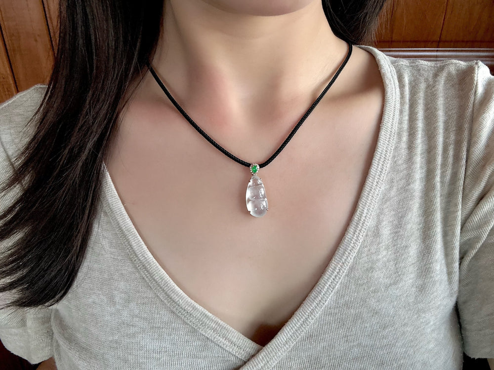 18K Gold-Set Ice-Variety Colorless Jadeite "Lucky Bean" Pendant