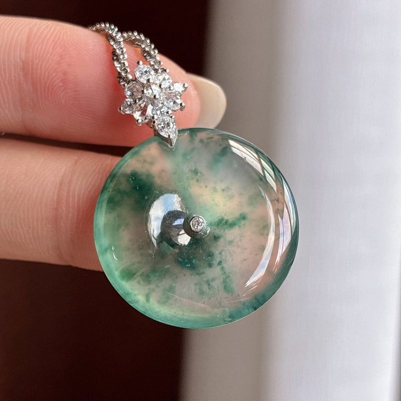 18K Gold "Peace Buckle" Pendant with High-Ice-Grade Jadeite and Floating Color Patterns