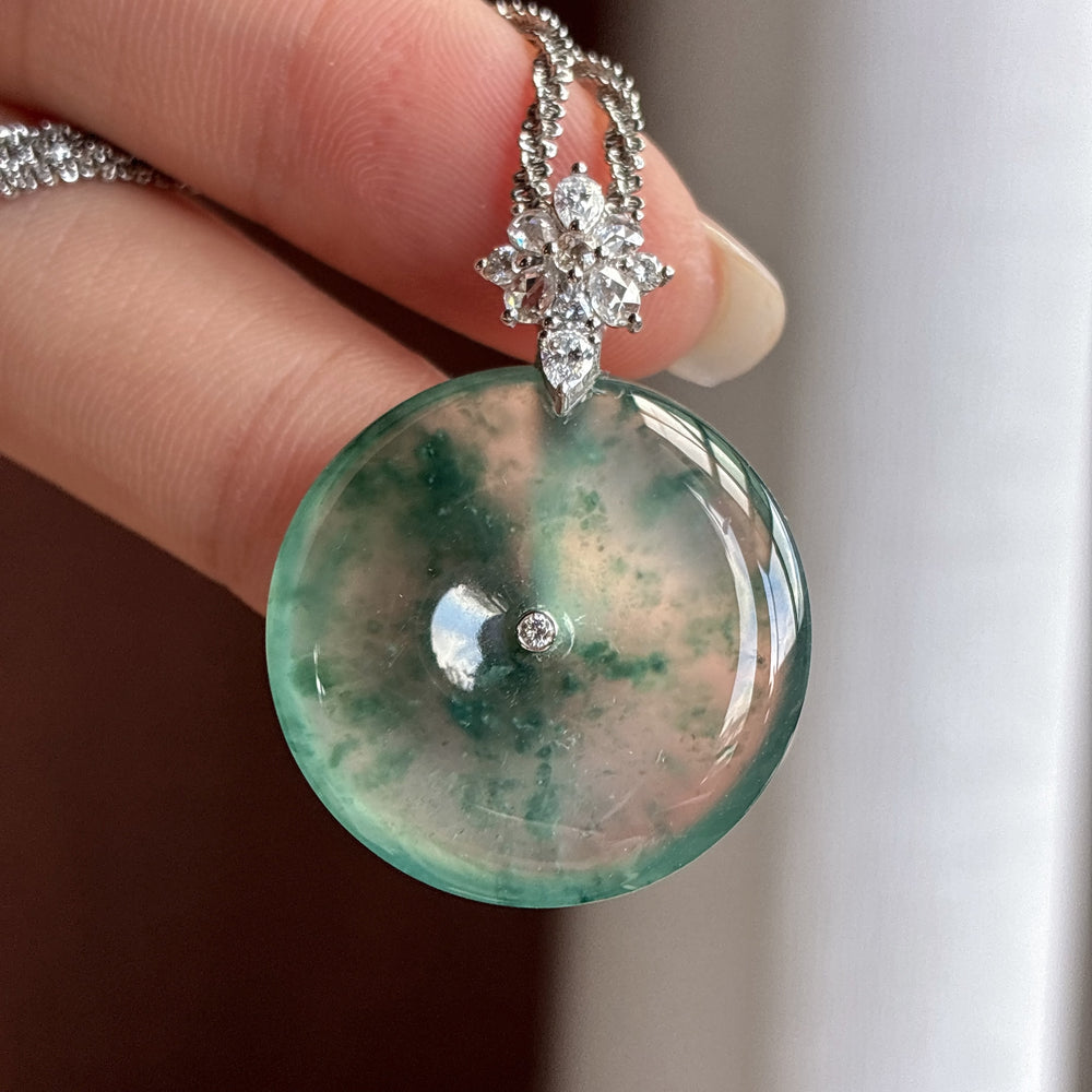 18K Gold "Peace Buckle" Pendant with High-Ice-Grade Jadeite and Floating Color Patterns