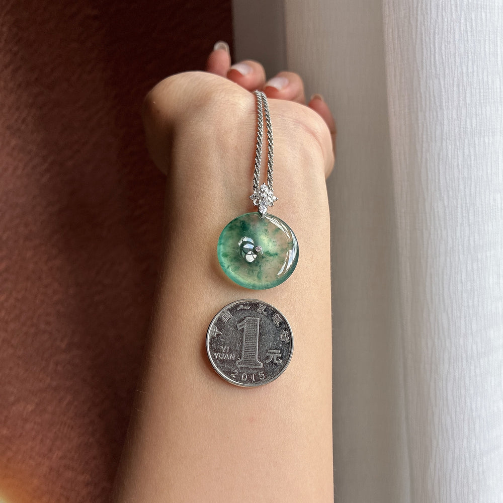 18K Gold "Peace Buckle" Pendant with High-Ice-Grade Jadeite and Floating Color Patterns