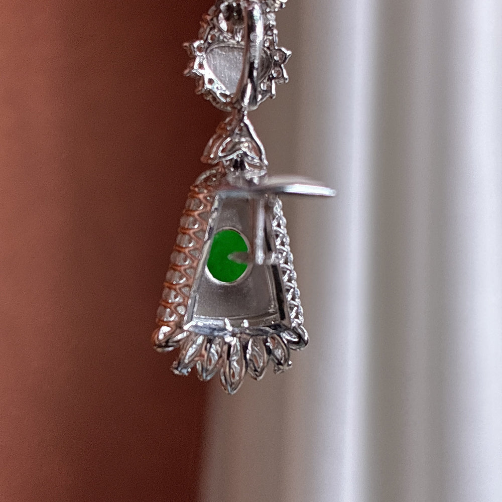18K gold-mounted "Wu Shi Pai" (plain jade plaque) in icy-variety, fully green jadeite.
