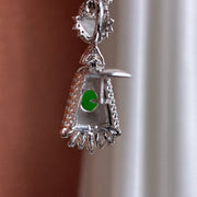 18K gold-mounted "Wu Shi Pai" (plain jade plaque) in icy-variety, fully green jadeite.